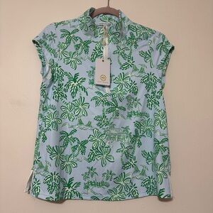 NWT Mary Square Island Oasis Green and Blue Savannah Top